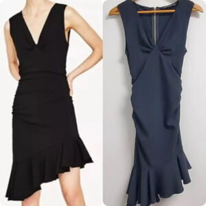 Zara V-neck Sleeveless Asymmetrical Ruffle Hem Dress  Black Size Small